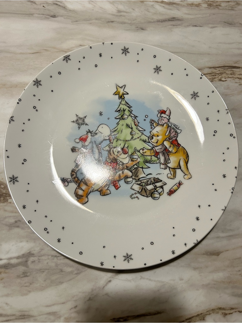 Winnie the Pooh Holiday Dinner Plate - White 10.5 I. Christmas Disney